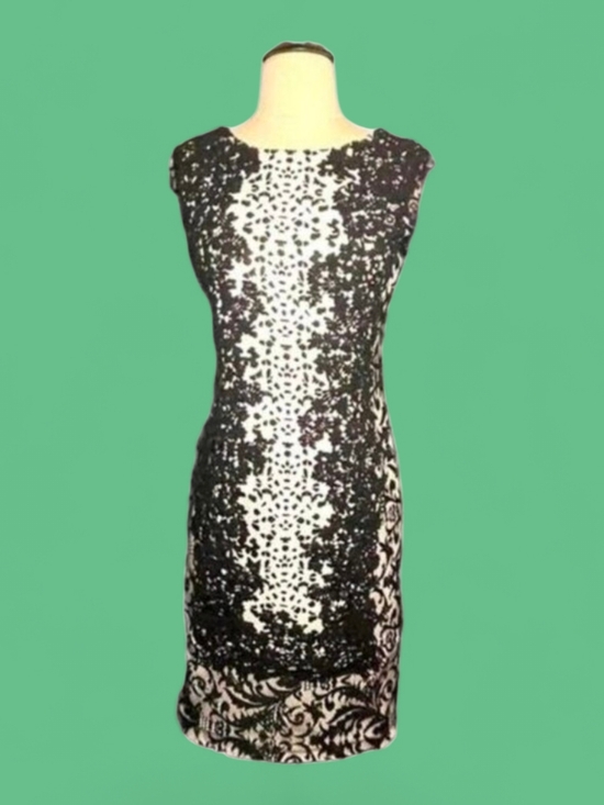 ANTONIO MELANI Dresses & Skirts - ANTONIO MELANI Black and White Lace-Overlay Sheath Dress